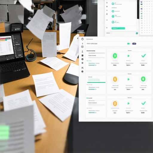 From Bookkeeping Chaos to Automated Order Visual representation of organizing messy business accounts into a streamlined digital ledger.