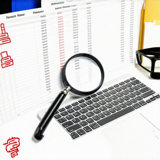 A magnifying glass highlighting errors in an automated business spreadsheet.