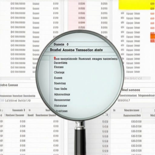Identifying Financial Software Automation Errors A computer screen with accounting software showing duplicate transaction errors and chaotic spreadsheets.