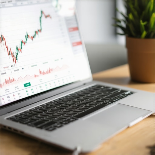 Maintaining accurate multi currency accounting ledgers A laptop screen showing a multi-currency reconciliation software interface next to a financial ledger document on a desk.
