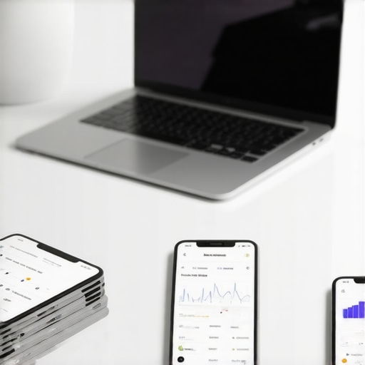 A clean workspace showing digital tools used for automated business bookkeeping and payroll management.