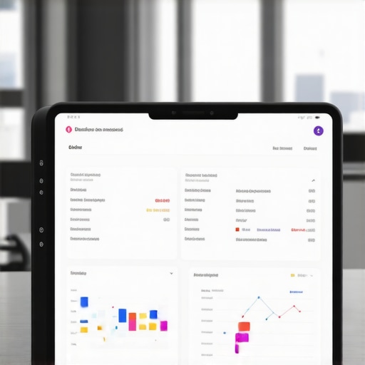 Modern Automated Business Finance Dashboard Digital screen displaying synchronized payroll and bookkeeping data for a small business.