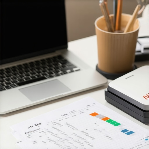Modern Business Finance Setup A professional workspace organized for weekly financial reviews and bookkeeping maintenance.