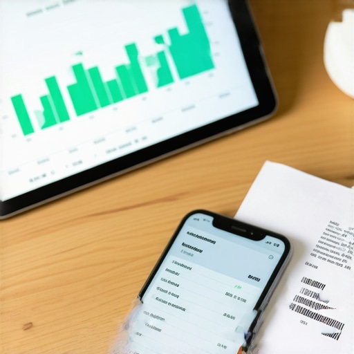 Tablet displaying business financial growth dashboard alongside a mobile receipt scanning app