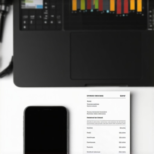 Digital accounting tools and receipt scanning app on a professional desk