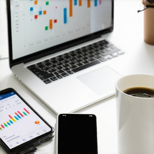 Modern Digital Bookkeeping Setup A small business owner's digital workspace for expense tracking and tax filing.