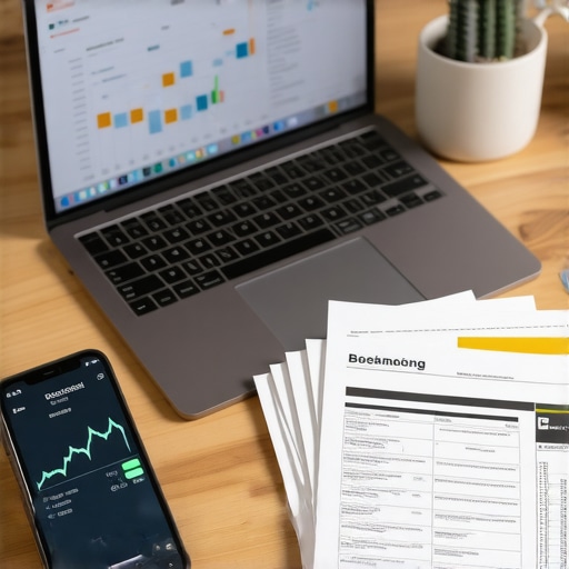 A professional workspace showing the tools used for efficient business bookkeeping and receipt management.
