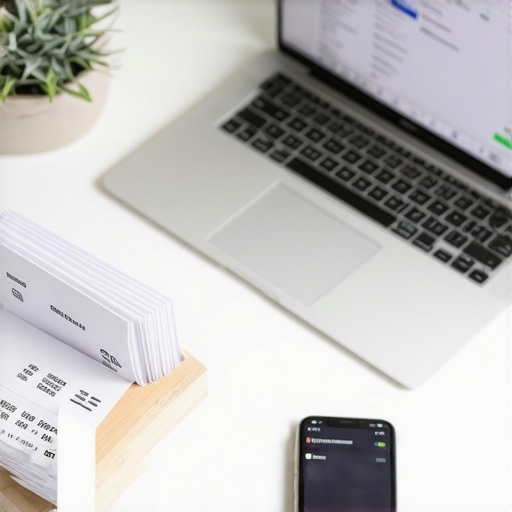 Modern Digital Bookkeeping Workflow Small business owner using automated tools for monthly financial closing and receipt management.
