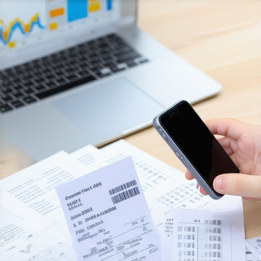 Modern Digital Bookkeeping Workflow Business owner scanning a receipt with a smartphone app for digital bookkeeping.