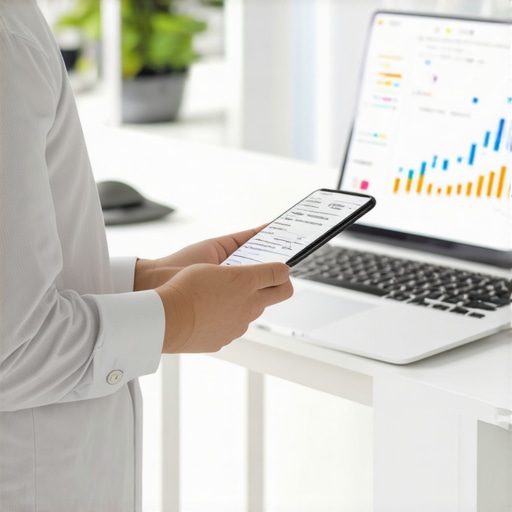 Modern Digital Bookkeeping Workflow Business owner using a mobile app to scan receipts for digital bookkeeping