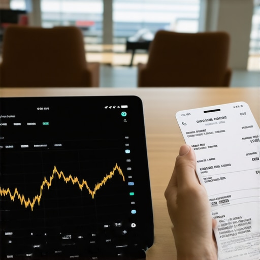 A smartphone and tablet used for tracking multi-currency business expenses in an airport.