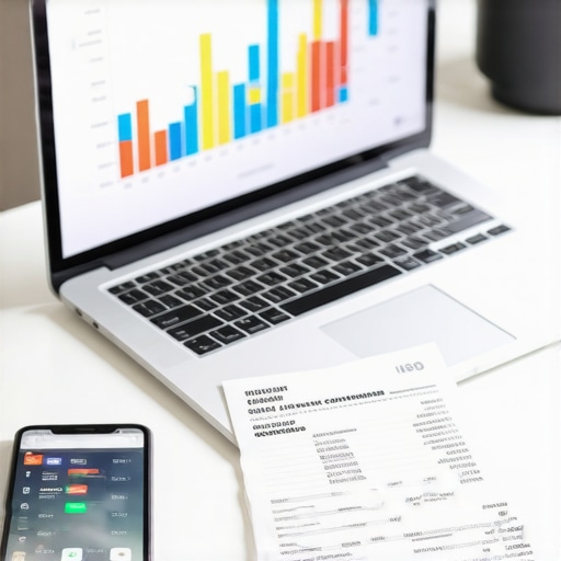 Modern Digital Receipt Management A business owner using a smartphone app to scan a receipt next to a laptop with accounting software.