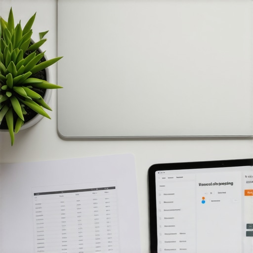 Modern Financial Management Setup A clean workspace showing digital bookkeeping and financial planning tools.