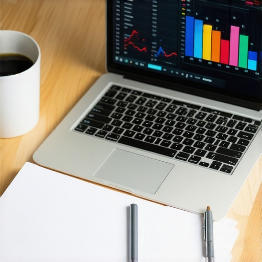 Modern Financial Management Systems A clean, professional desk with a laptop showing financial growth data and automation tools.