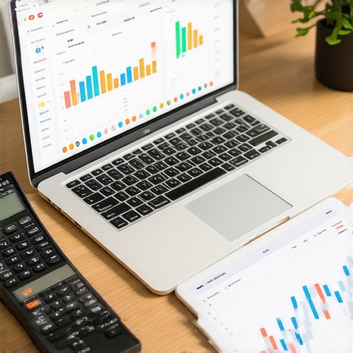 Modern Financial Management Tools Small business owner's digital workspace for managing bookkeeping and taxes.