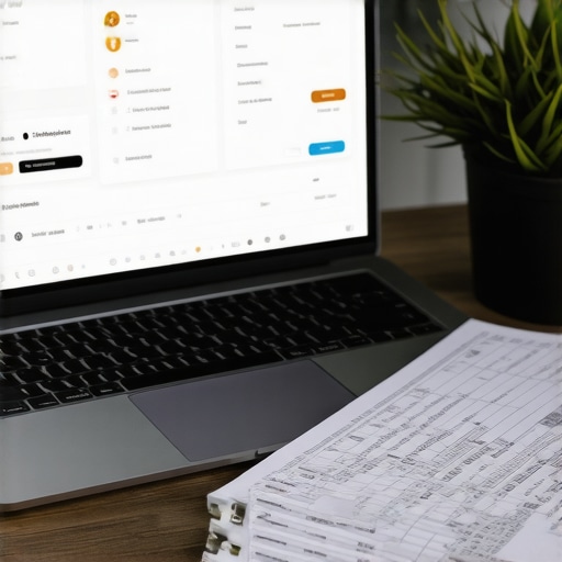 Modern Financial Tech Stack for Small Business A laptop displaying financial automation software and bookkeeping records for a scaling business.