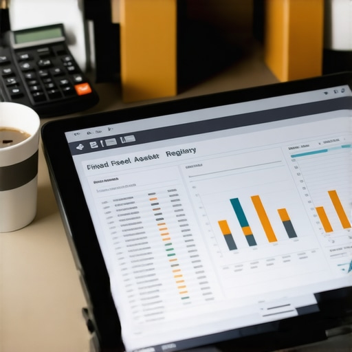 Modern Fixed Asset Management System A digital asset registry showing depreciation and equipment tracking on a tablet.
