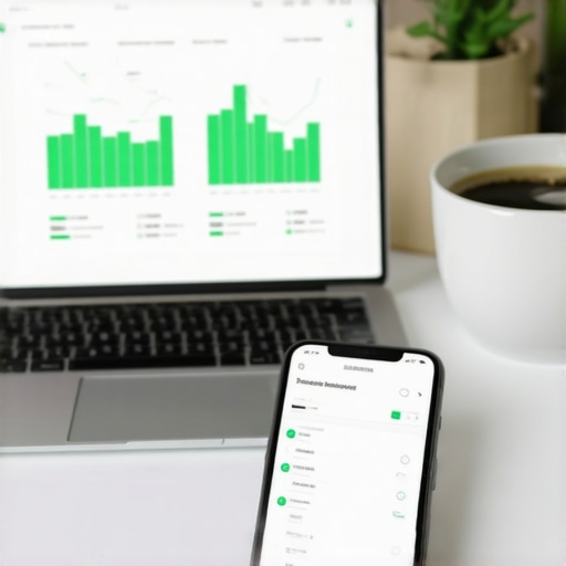Modern Scaling Tech Stack for Business Owners A clean office desk with financial tools showing successful business scaling and bookkeeping compliance.