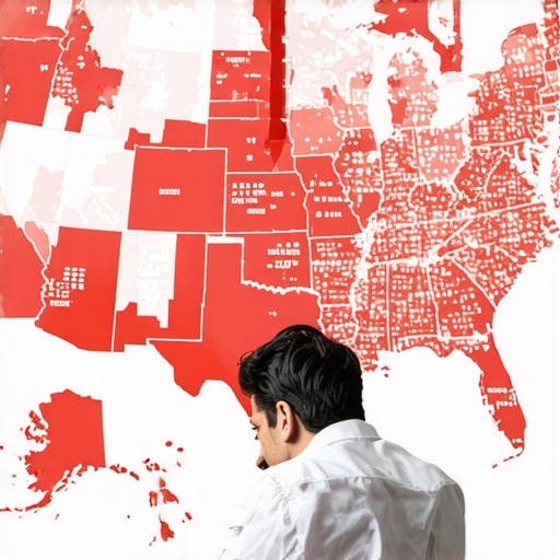 Navigating Remote Work Tax Nexus Challenges A business owner reviewing state tax nexus risks on a digital map.