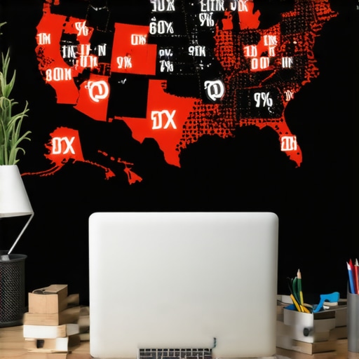 A map of the US with tax icons representing the challenges of remote payroll compliance.