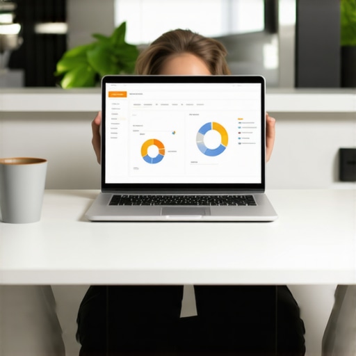 Small business owner successfully managing business expenses on a laptop.