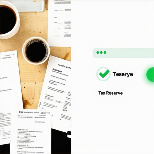 Organized Business Tax Reserve Account A comparison between messy physical receipts and an organized digital tax reserve bank account.