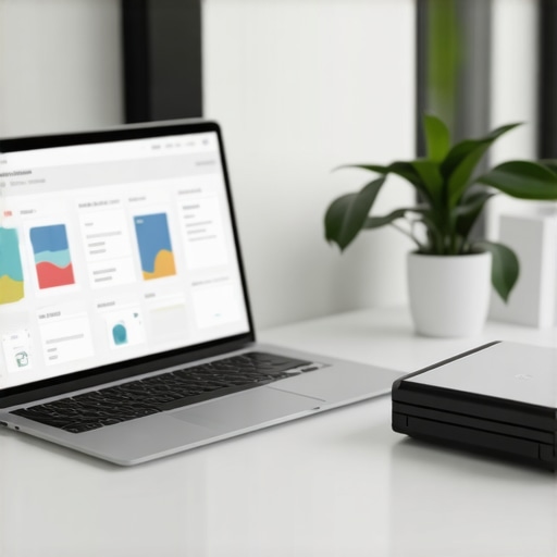 A minimalist and organized desk setup featuring tools for digital invoice management and bookkeeping automation.