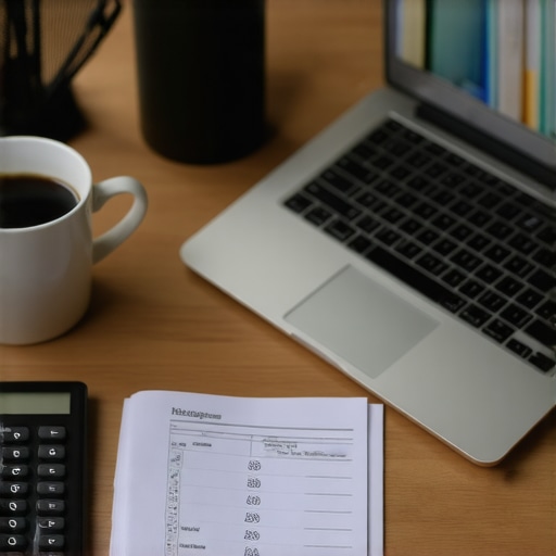Organized Financial Bookkeeping Workspace A clean desk with financial tools representing organized business books and accounting clarity.