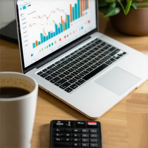 Organized Financial Workspace for Scaling Businesses A minimalist desk setup illustrating professional bookkeeping and financial maintenance.