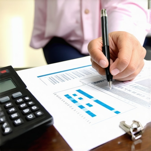 Close up of a balance sheet and calculator for small business tax planning.