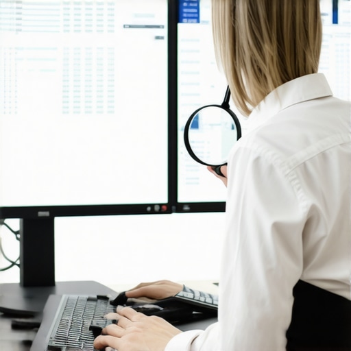 Professional Accounting Oversight and Data Accuracy Close up of a CPA auditing digital financial records to prevent common bookkeeping errors.