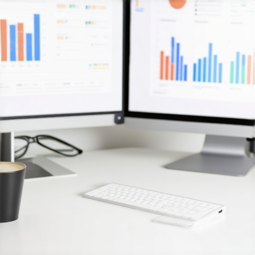 A modern office setup with accounting software and financial dashboards representing organized business growth.