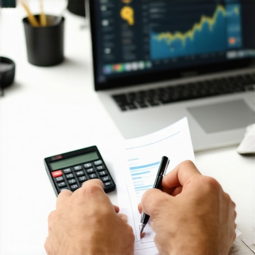 Professional Business Accounting and Financial Review Close up of business financial planning and accounting tools