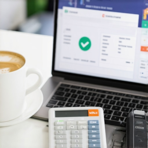 A clean workspace showing a digital ledger and bank reconciliation software in action.