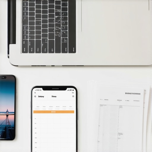 A desk with digital and physical tools for tracking business travel expenses for tax purposes.