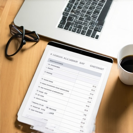 A tablet displaying business financial reports and a checklist on a workspace desk.