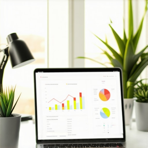 Professional Financial Dashboard for Small Business A laptop on a desk showing professional business accounting software and financial growth charts.