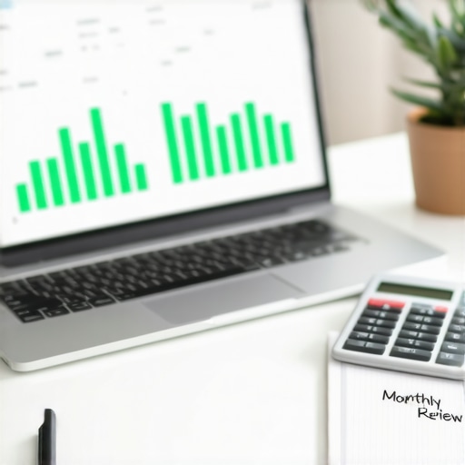 A business owner's desk showing accounting software and a checklist for monthly bookkeeping maintenance.