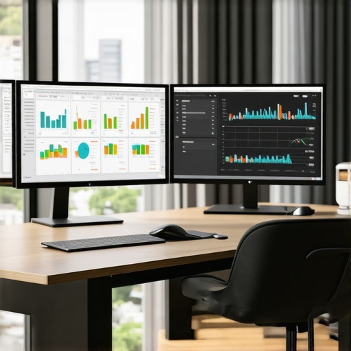 Professional Financial Management Tech Stack A modern desk with financial software and a scanner illustrating a professional bookkeeping workflow.
