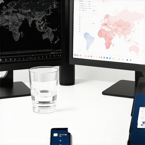 A modern desk setup showing tools for international business accounting and real-time financial tracking.