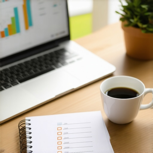 A organized desk showing financial tools and a bookkeeping checklist for small business owners.