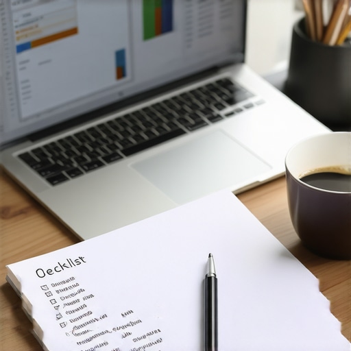 Financial dashboard and monthly close checklist on a clean office desk