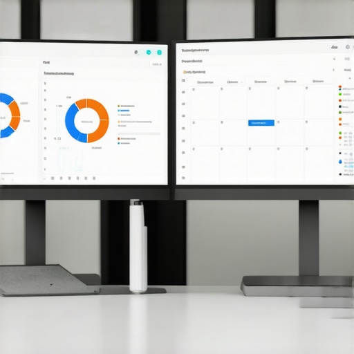 Professional workspace for efficient bookkeeping Dual monitor accounting setup for business scaling