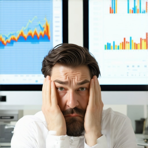 Profit vs Cash Flow Discrepancy Business owner analyzing conflicting financial reports on two monitors