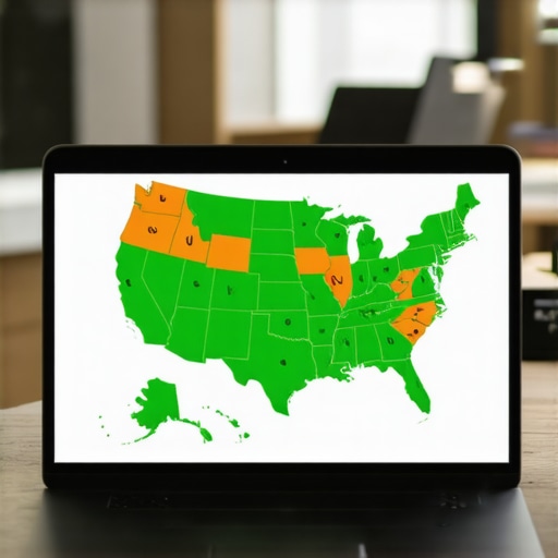 A digital dashboard showing state-by-state payroll nexus tracking for a remote business.