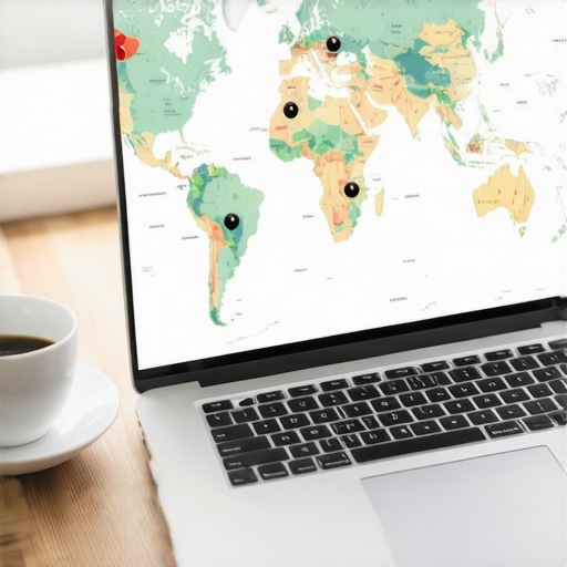 A laptop displaying a global map representing the complexities of multi-state and international payroll.