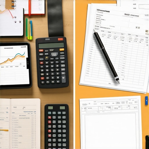 Simple Ledger vs Complex Software for Small Business Expenses Comparison of a clean manual expense tracking ledger and a cluttered software interface.