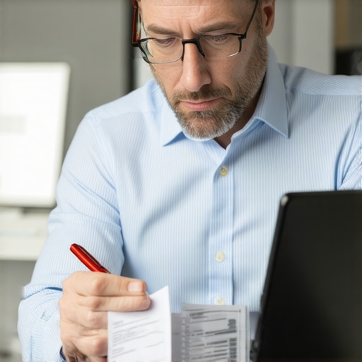 Business owner checking payroll tax compliance on a laptop