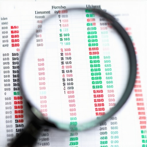 Small business financial audit process Hands performing a quarterly audit on business financial records