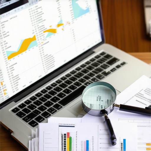 A magnifying glass over financial documents on a desk representing the importance of detailed bookkeeping for R&D tax credits.
